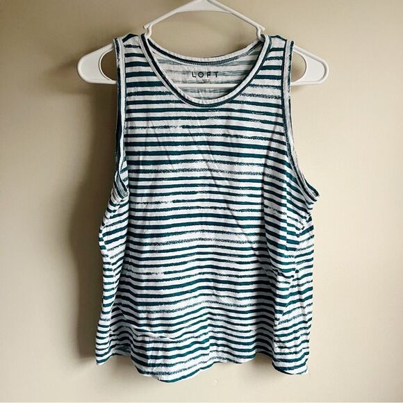 Loft Teal Blue Green Striped Tank Top - Picture 1 of 5